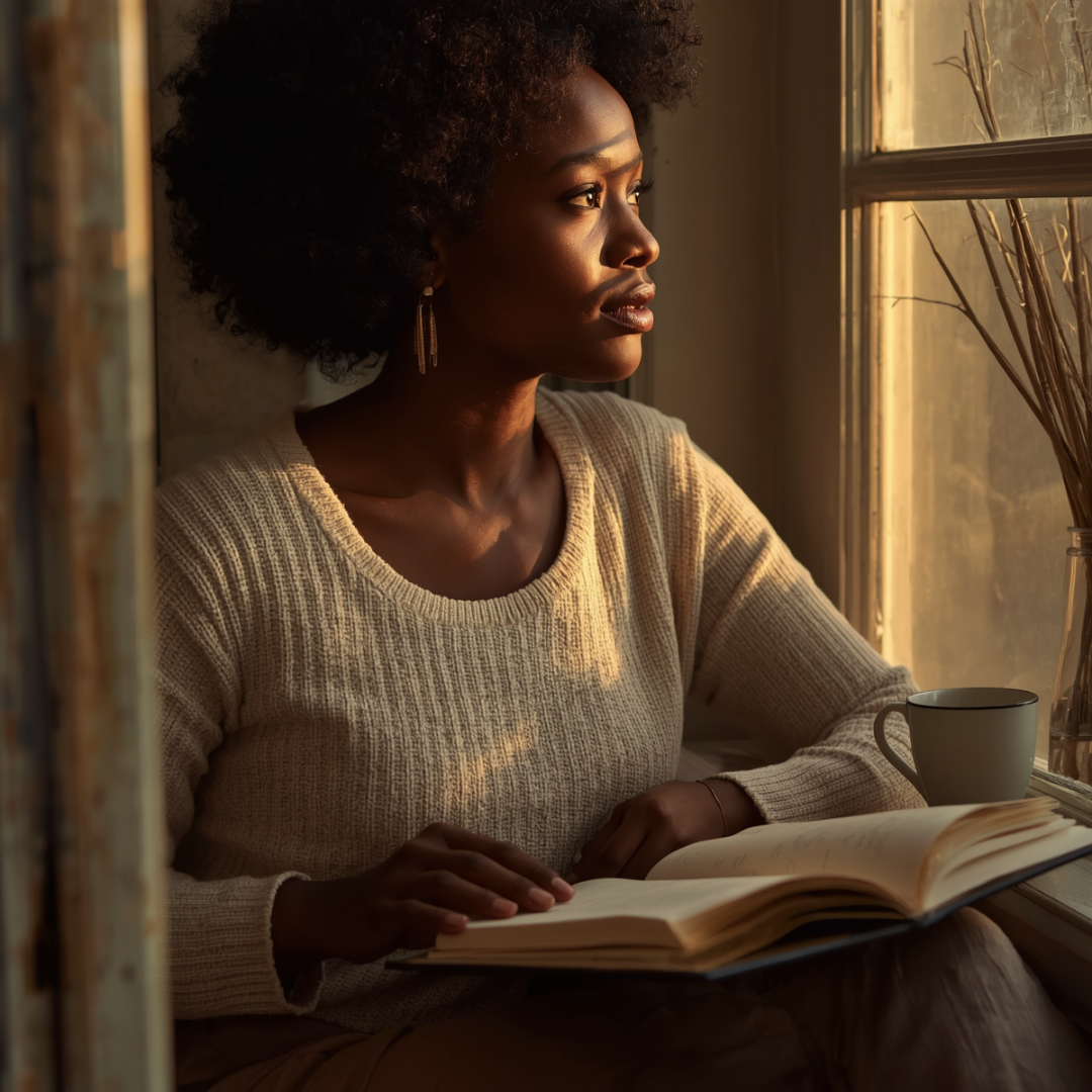 Warm, cozy knitwear in soft neutrals for mindful moments, featuring relaxed sweaters and elegant earrings.
