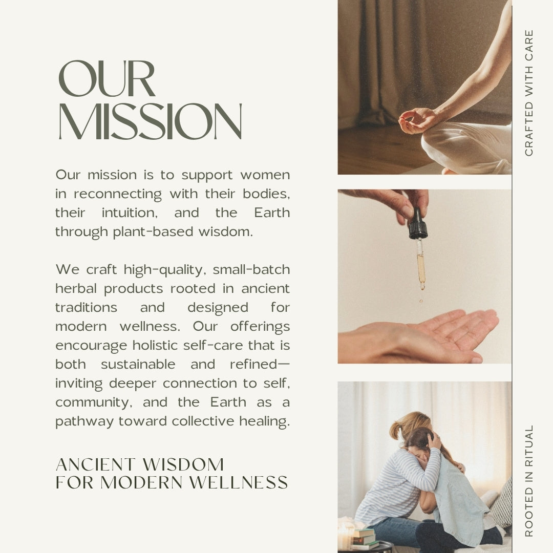 Renewed Heart & Soul herbal tea by Wild Woman Herbal Apothecary, featuring soft earth-toned packaging with minimalist design and natural wellness imagery.